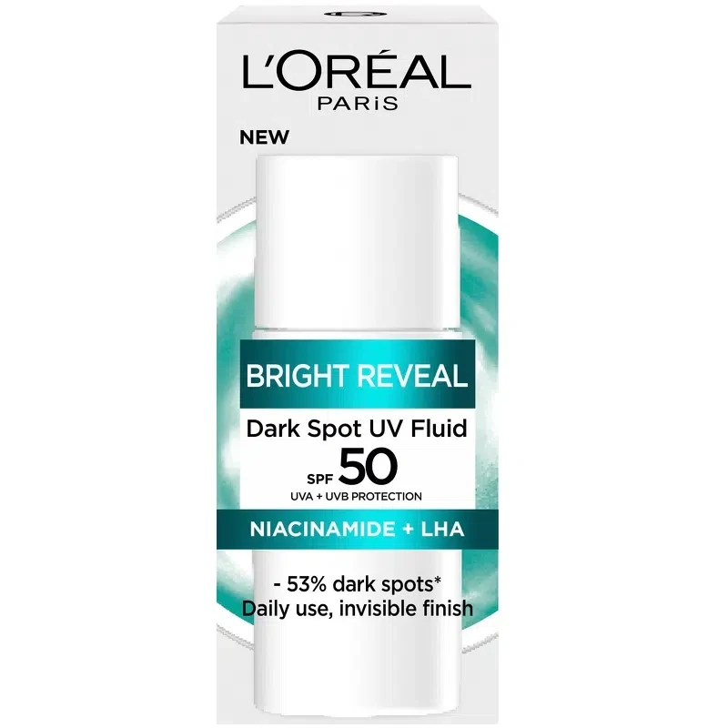 ضدآفتاب فلوئیدی لورآل مدل Bright Reveal - حاوی نیاسینامید و LHA - ضد لک و با +SPF 50 | حجم 50 میلی‌لیتر - فروشگاه اینترنتی ارس درمیس