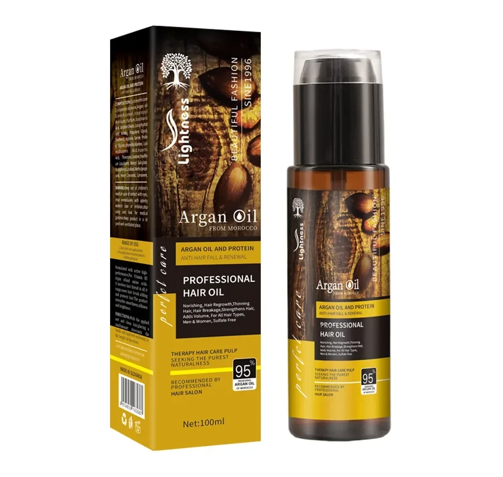 روغن آرگان مراکشی لایتنس Lightness مدل Argan Oil - حاوی روغن آرگان خالص و پروتئین هیدرولیز شده | حجم 100 میلی‌لیتر - فروشگاه اینترنتی ارس درمیس