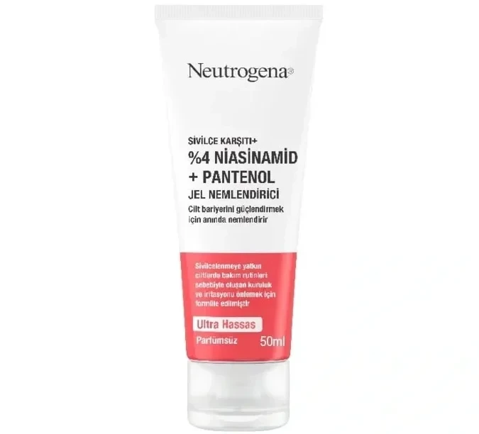 ژل مرطوب کننده و ضد جوش نوتروژینا Neutrogena مدل +Sivilce Karşıtı حاوی 4% نیاسینامید و پانتنول | حجم 50 میل - فروشگاه اینترنتی ارس درمیس