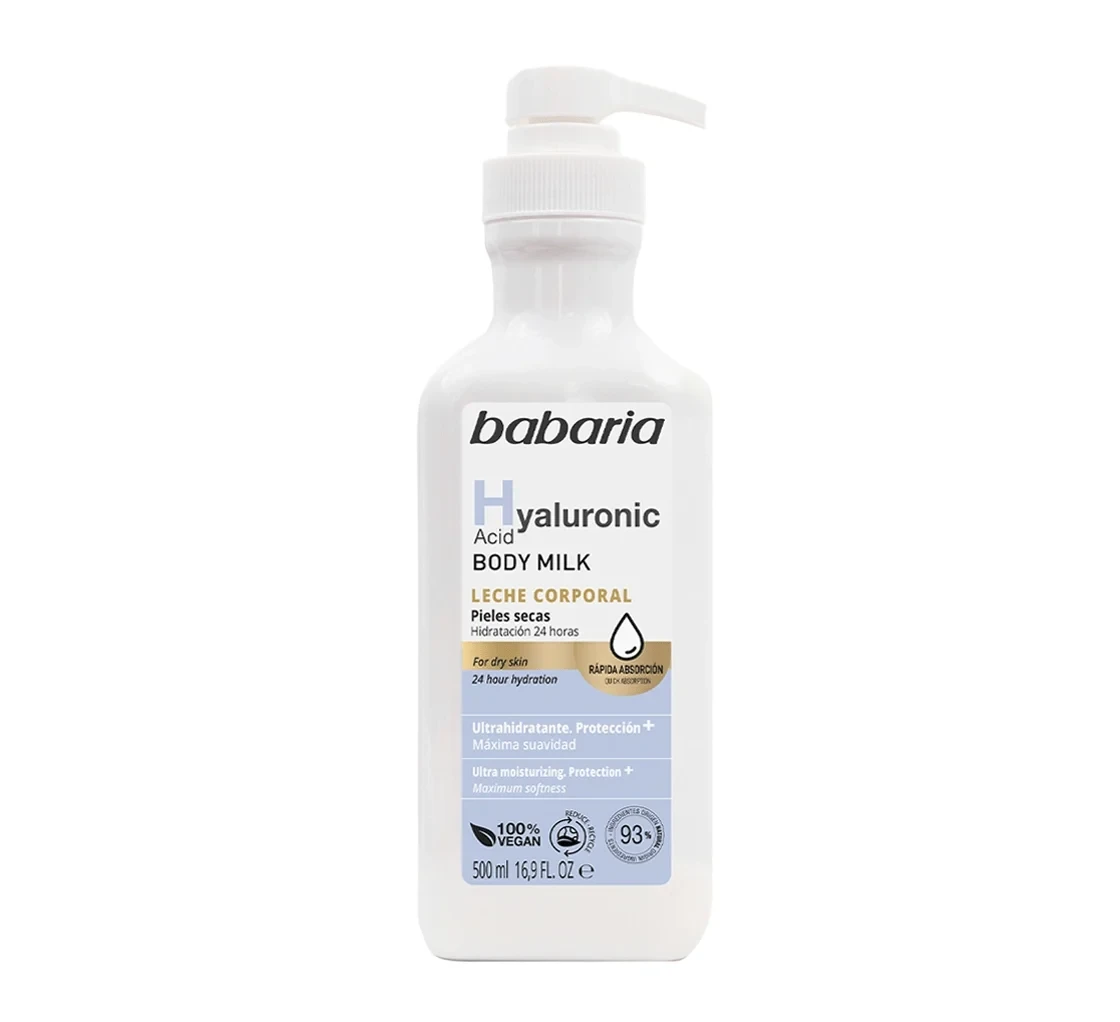 لوسیون بدن هیالورونیک اسید باباریا Babaria مدل Hyaluronic Acid - رطوبت رسانی 24 ساعته و مناسب پوست‌های خشک | حجم 500 میلی‌لیتر - فروشگاه اینترنتی ارس درمیس