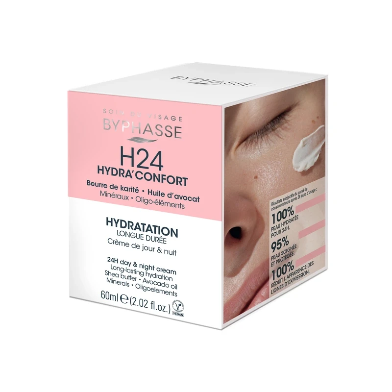 کرم روز و شب آبرسان 24 ساعته بایفاس Byphasse مدل H24 Hydra’Confort | حجم 60 میلی‌لیتر - فروشگاه اینترنتی ارس درمیس