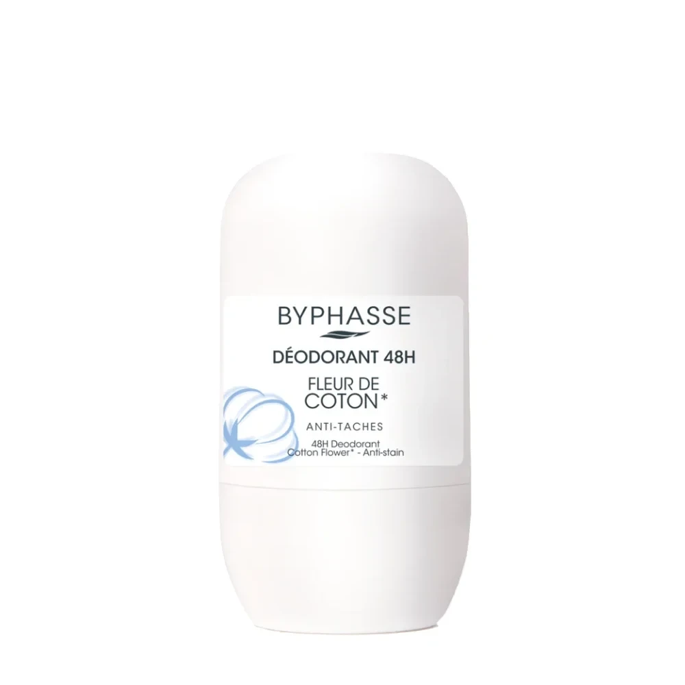 دئودورانت رولی کتان پنبه بایفاس مدل Cotton Flower - ماندگاری 48 ساعته | حجم 50 میلی‌لیتر - فروشگاه اینترنتی ارس درمیس