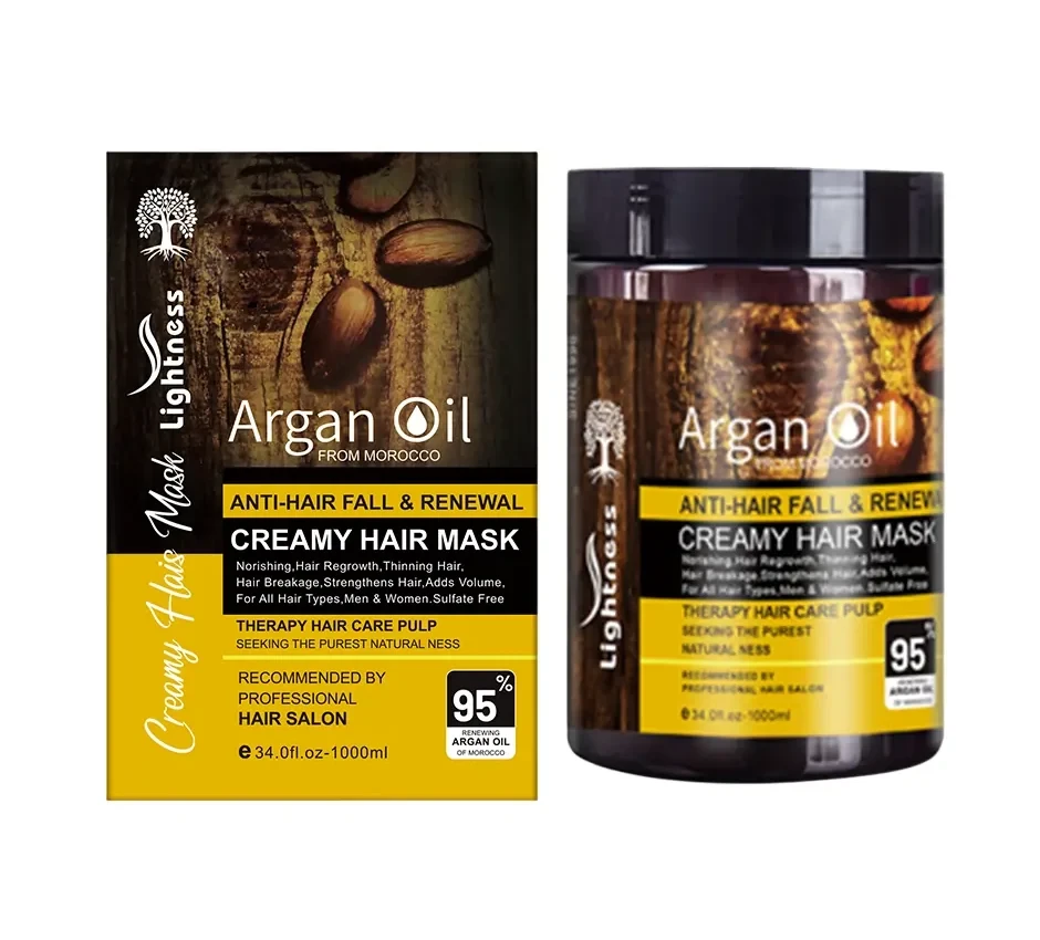 ماسک موی کرمی لایتنس Lightness مدل Argan Oil - حاوی روغن آرگان و پروتئین - ضدریزش و بازسازی عمیق | حجم 1000 میلی‌لیتر - فروشگاه اینترنتی ارس درمیس