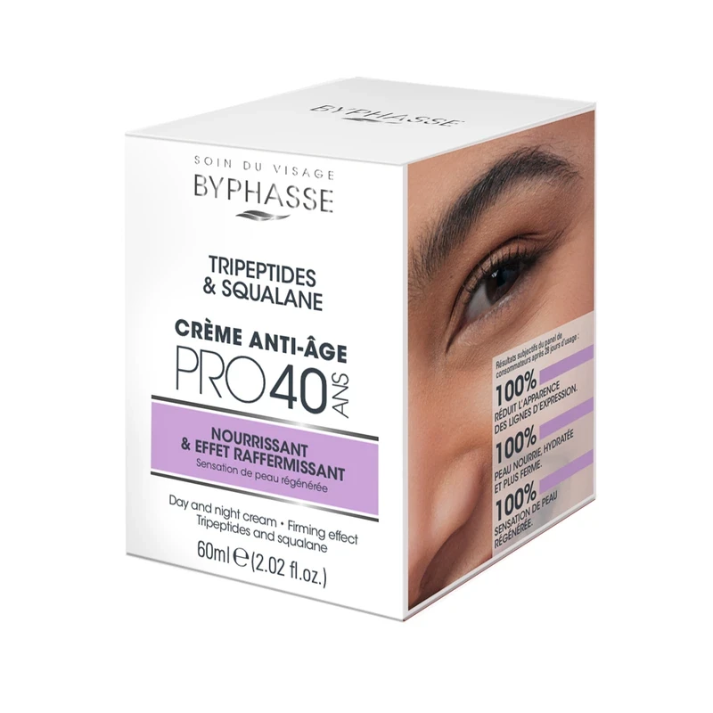 کرم ضد چروک و سفت کننده صورت بایفاس Byphasse مدل PRO40 - حاوی تری پپتیدها و اسکوالان | حجم 60 میلی‌لیتر - فروشگاه اینترنتی ارس درمیس