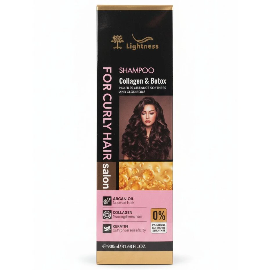 شامپو موهای فر لایتنس Lightness مدل Collagen &amp; Botox - حاوی روغن آرگان، کلاژن و کراتین | حجم 900 میل - فروشگاه اینترنتی ارس درمیس