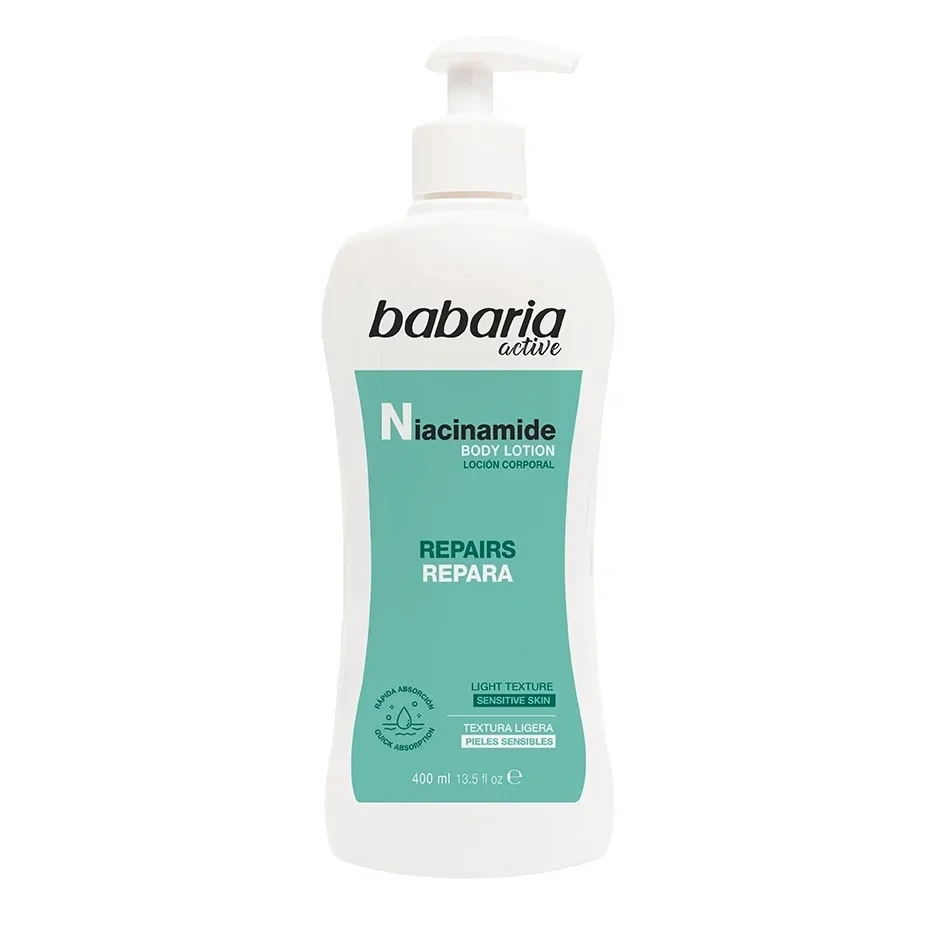 لوسیون ترمیم کننده بدن نیاسینامید باباریا مدل Niacinamide - مناسب پوست حساس | حجم 400 میلی‌لیتر - فروشگاه اینترنتی ارس درمیس