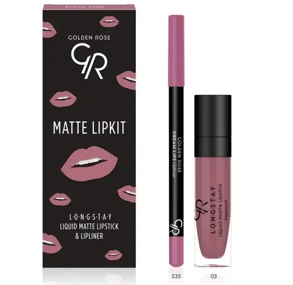 کیت رژ لب مایع و خط لب گلدن رز مدل Blush Pink - فروشگاه اینترنتی ارس درمیس