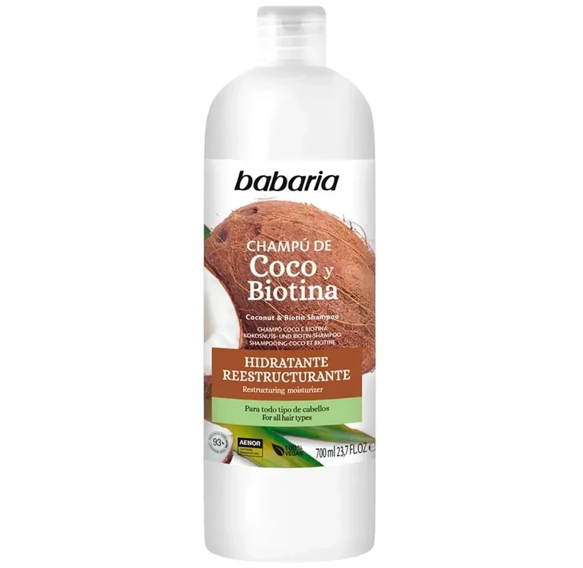 شامپو نارگیل و بیوتین باباریا Babaria مدل Coconut &amp; Biotin - تقویت‌کننده و آبرسان مو | حجم 700 میلی‌لیتر - فروشگاه اینترنتی ارس درمیس