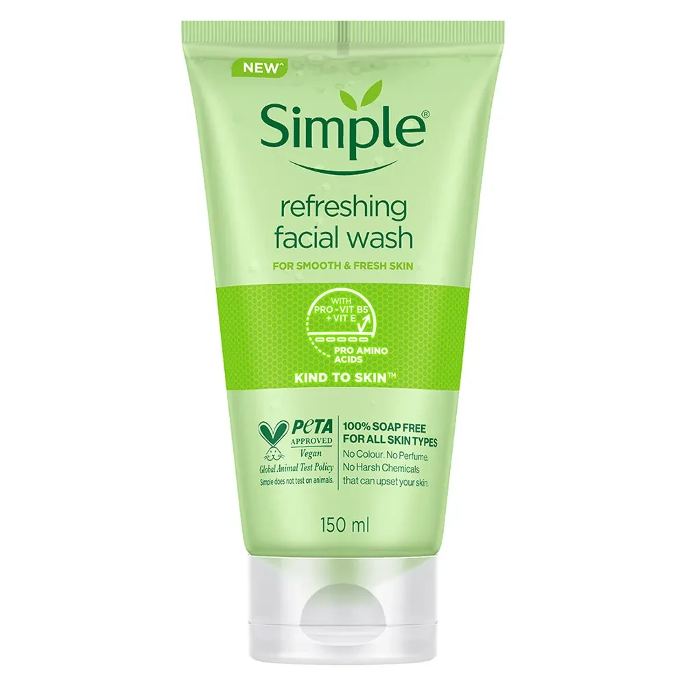 ژل شستشو صورت سیمپل Simple مدل Refreshing Face Wash - فاقد صابون و مناسب انواع پوست | حجم 150 میلی‌لیتر - فروشگاه اینترنتی ارس درمیس