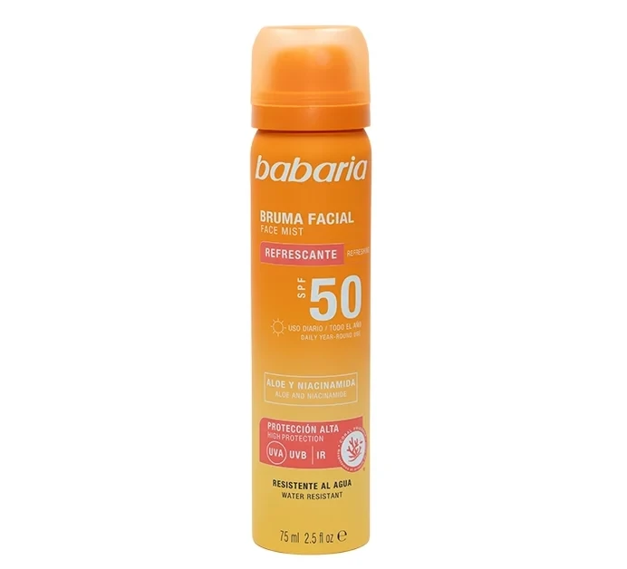 اسپری صورت ضد آفتاب باباریا Babaria مدل Facial Sun Mist با SPF 50 - محافظت قوی با فرمول سبک و خنک | حجم 75 میلی‌لیتر - فروشگاه اینترنتی ارس درمیس