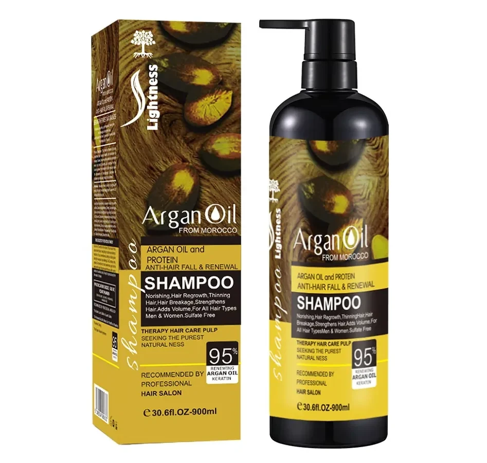 شامپو ضد ریزش و بازسازی کننده مو لایتنس Lightness مدل Argan Oil - حاوی روغن آرگان خالص و پروتئین هیدرولیز شده | حجم 900 میلی‌لیتر - فروشگاه اینترنتی ارس درمیس