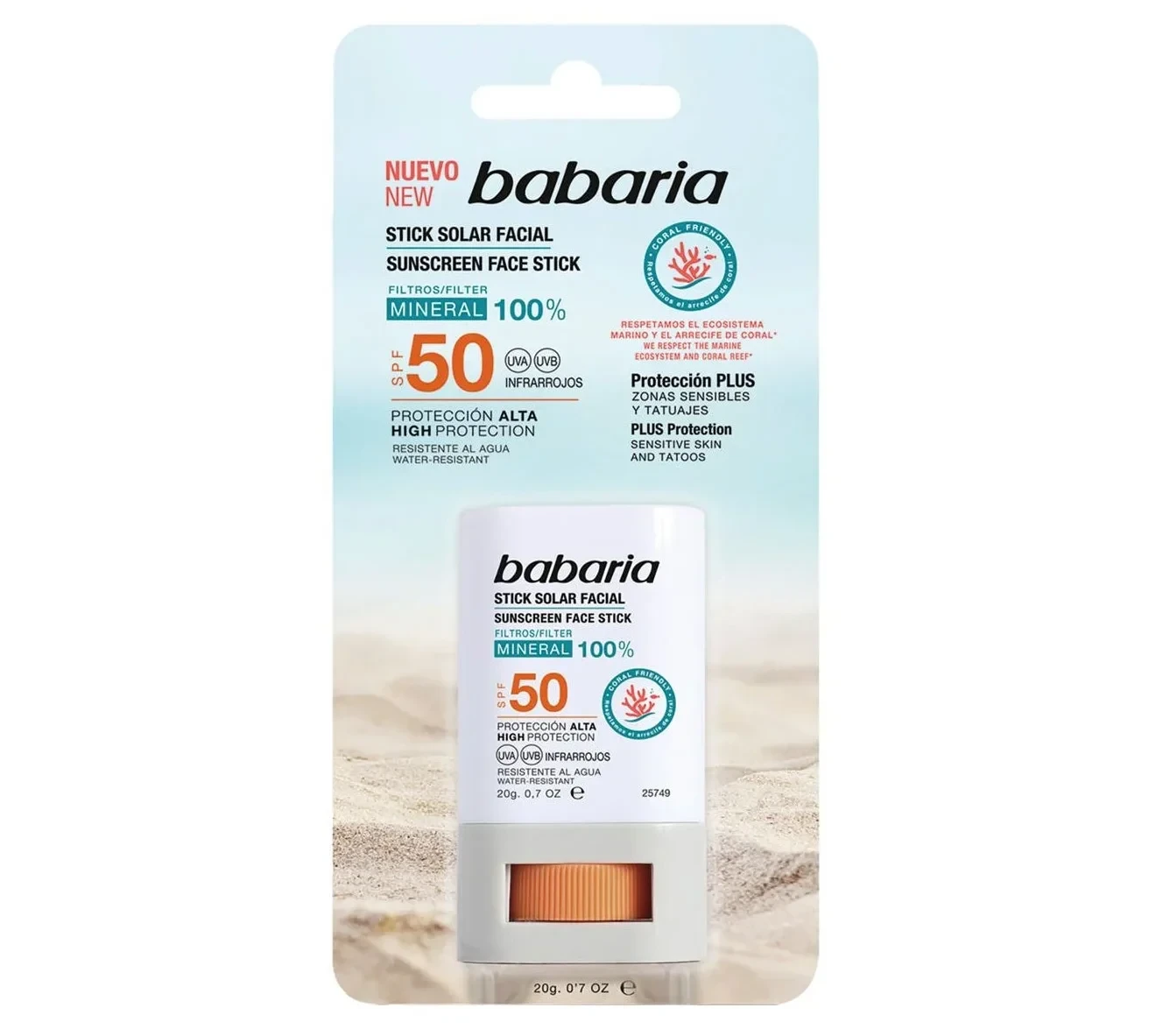 ضد آفتاب استیکی باباریا Babaria با SPF50 - مراقبت از پوست‌های حساس | وزن 20 گرم - فروشگاه اینترنتی ارس درمیس