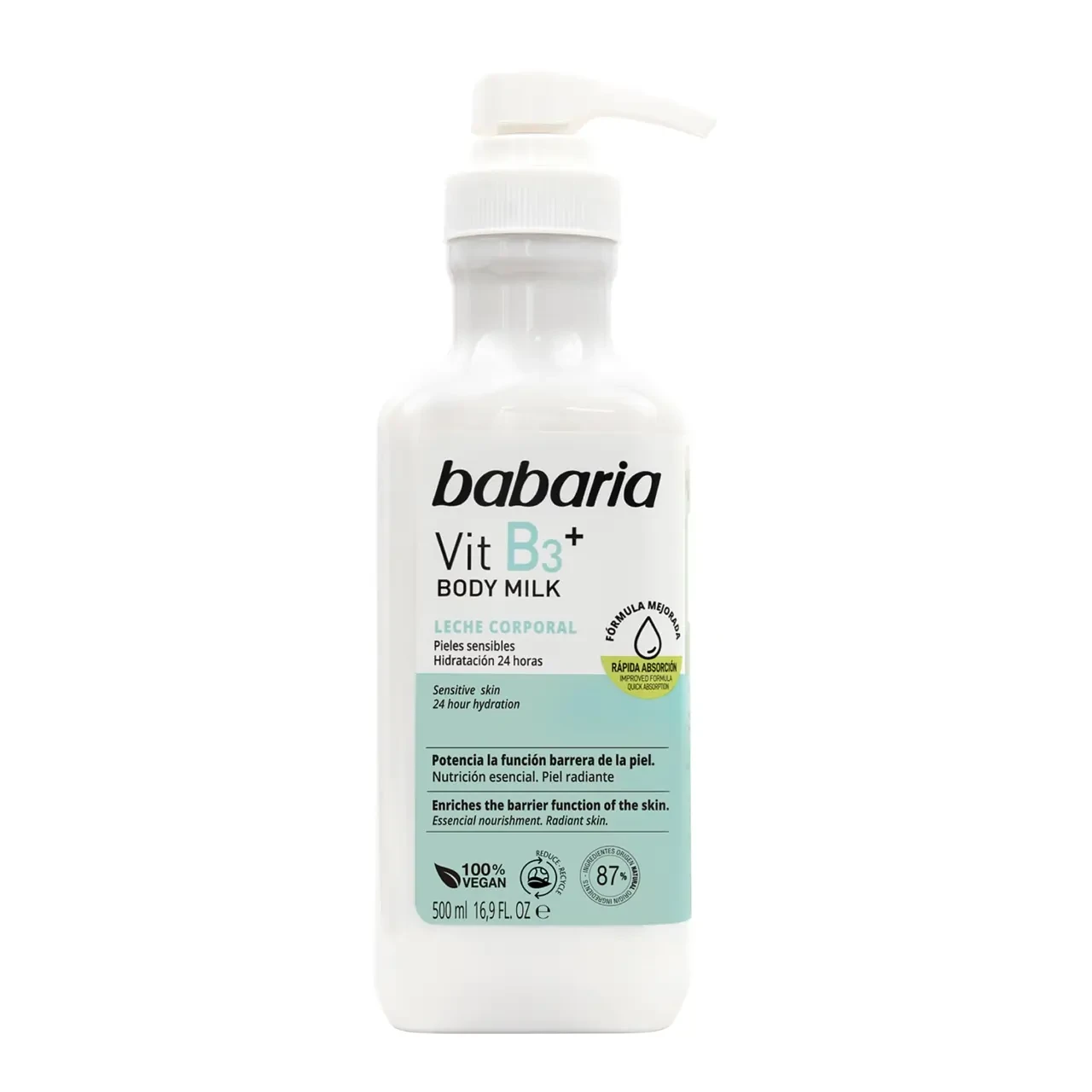 لوسیون بدن ویتامین B3 باباریا Babaria مدل +Vit B3 - آبرسانی 24 ساعته و مناسب پوست‌های حساس | حجم 500 میلی‌لیتر - فروشگاه اینترنتی ارس درمیس