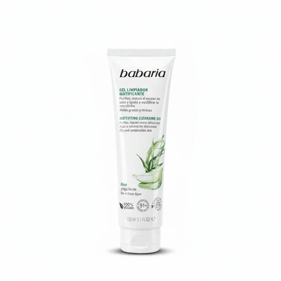 ژل شستشوی صورت باباریا مدل Mattifying Cleansing Gel - حاوی آلوئه‌ورا و عصاره جلبک سبز - مناسب پوست‌های چرب و مختلط | حجم 150 میلی‌لیتر - فروشگاه اینترنتی ارس درمیس