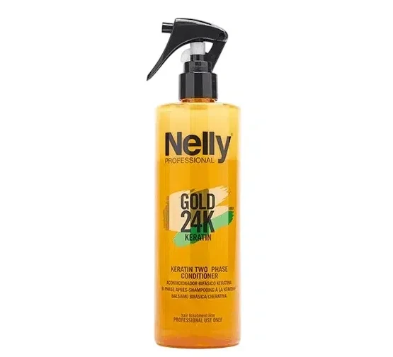 اسپری دوفاز نرم کننده مو نلی پروفشنال مدل Gold 24K Keratin - حاوی کراتین و روغن آرگان | حجم 400 میل - فروشگاه اینترنتی ارس درمیس