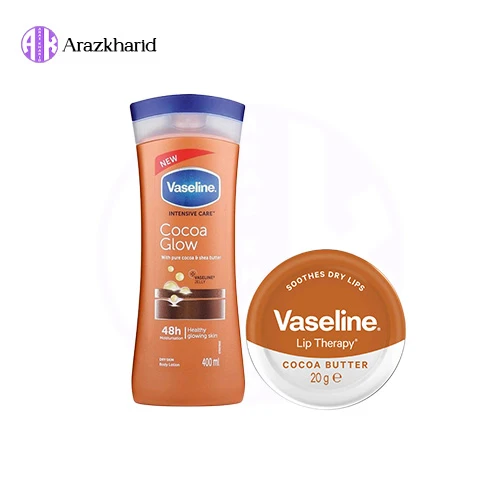 پک کاکائو وازلین Vaseline Cocoa Glow (لوسیون بدن 400 میل + بالم لب 20 گرم) - فروشگاه آراز خرید