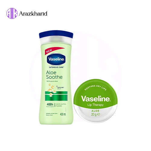 پک آلوئه ورا وازلین Vaseline Aloe (لوسیون بدن 400 میل + بالم لب 20 گرم) - فروشگاه آراز خرید
