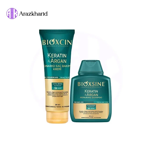 پک ترمیم کننده مو بیوکسین BIOXCIN حاوی کراتین و آرگان (ماسک مو 250 میل+شامپو 300 میل) - فروشگاه آراز خرید