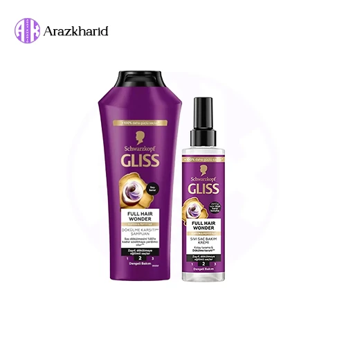 پک تقویت کننده گلیس FULL HAIR WONDER مناسب موهای ضعیف (شامپو 400 میل + اسپری دوفاز 200 میل) - فروشگاه آراز خرید