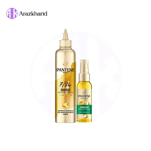 پک ترمیم کننده مو پنتن pantene مناسب موهای آسیب دیده ( کرم مو موشکی طلایی + روغن آرگان) - فروشگاه آراز خرید