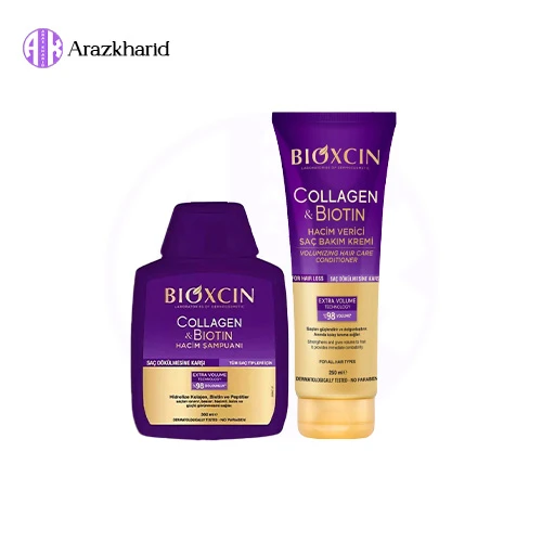 پک حجم دهنده مو بیوکسین BIOXCIN حاوی کلاژن و بیوتین (ماسک مو 250 میل+شامپو 300 میل) - فروشگاه آراز خرید