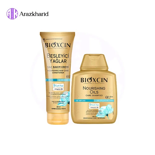 پک ضد ریزش بدون سولفات بیوکسین BIOXCIN حاوی روغن 9 گیاه (ماسک مو 250 میل+شامپو 300 میل) - فروشگاه آراز خرید