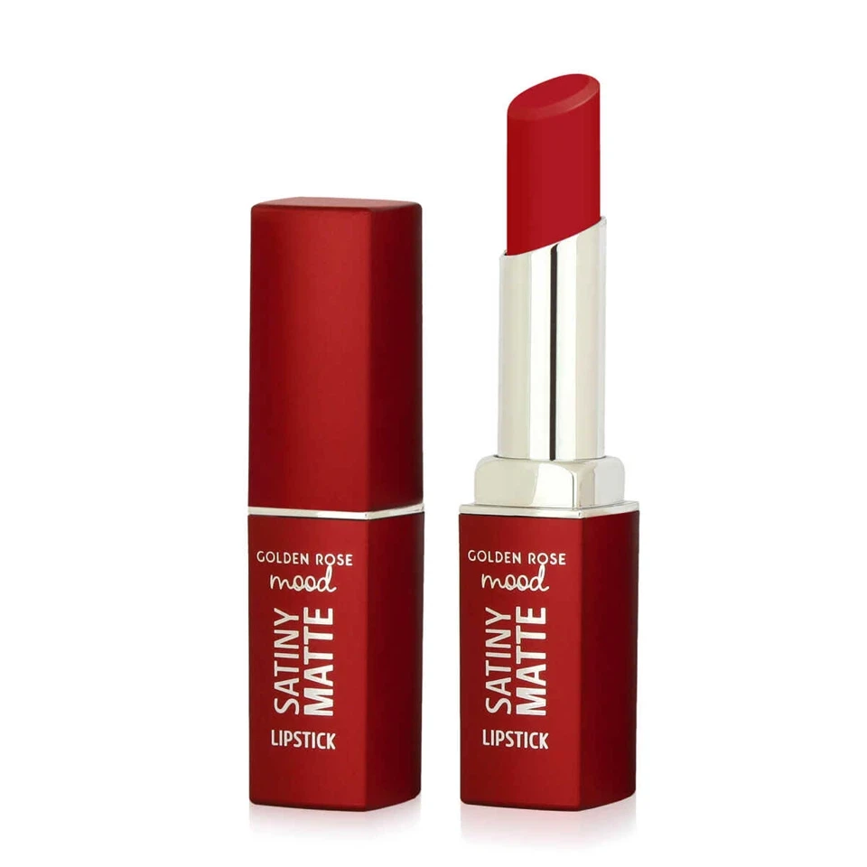 رژ جامد مات ساتینی گلامی گلدن رز شماره 08 (قرمز آبنباتی) GOLDEN ROSE SATINY MATTE - ارس شاین