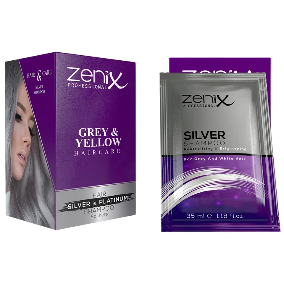شامپو مو مدل سیلور برای موهای خاکستری و سفید ساشه‌ای زنیکس zenix hair care shampoo silver for grey and white hair sachets حجم 30 میلی لیتر - ارس شاین