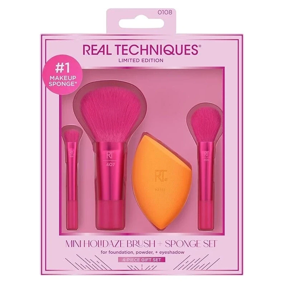 ست براش 4 تیکه مینی ریل تکنیک REAL TECHNIQUES MINI HOIDAZE BRUSH + SPONGE SET - ارس شاین