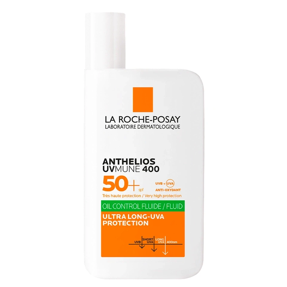 کرم ضد آفتاب بی رنگ کنترل چربی فلوئیدی لاروش پوزای LA ROCHE POSAY ANTHELIOS UVMUNE 400 OIL CONTROL FLUID SPF50 حجم 50 میلی لیتر - ارس شاین