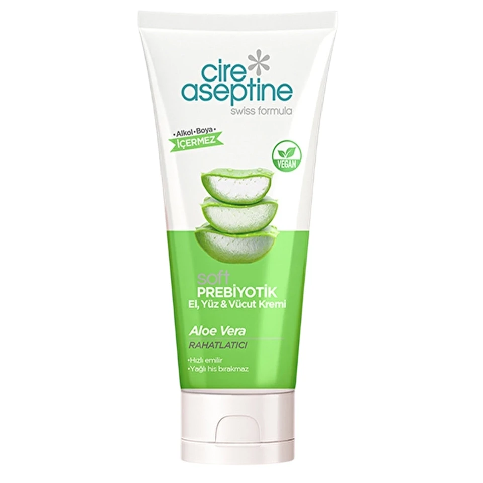کرم دست و صورت و بدن سیر آسپتین رایحه آلوئه ورا cire aseptine PREBİYOTİK Aloe Vera حجم 200 میلی لیتر - ارس شاین