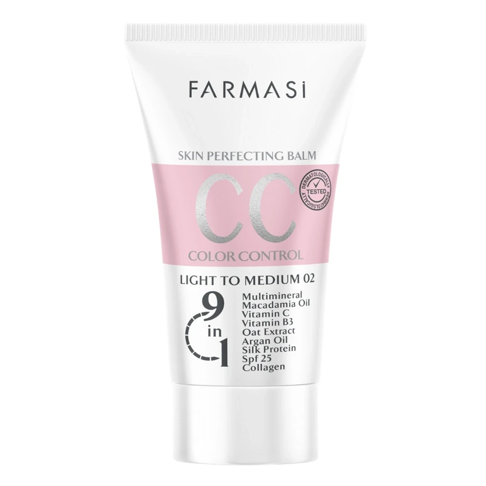 CC کرم فارماسی شماره 02 FARMASI BEAUTY BALM (CC) CRREAM Light to medium حجم 50 میلی لیتر - ارس شاین