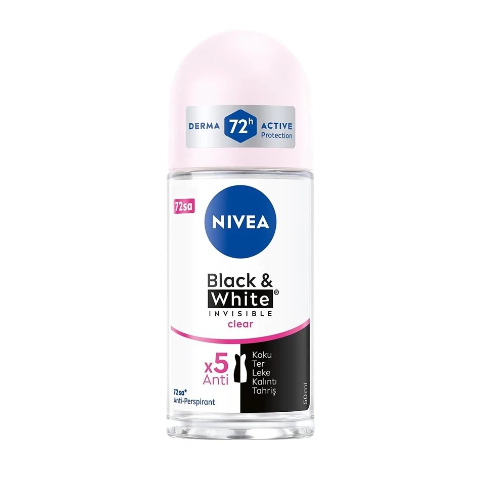 مام رولی زنانه نیوآ رایحه نامرئی و شفاف (برای لباس‌های سیاه و سفید) NIVEA Black &amp; White INVISIBLE clear حجم 50 میلی لیتر - ارس شاین