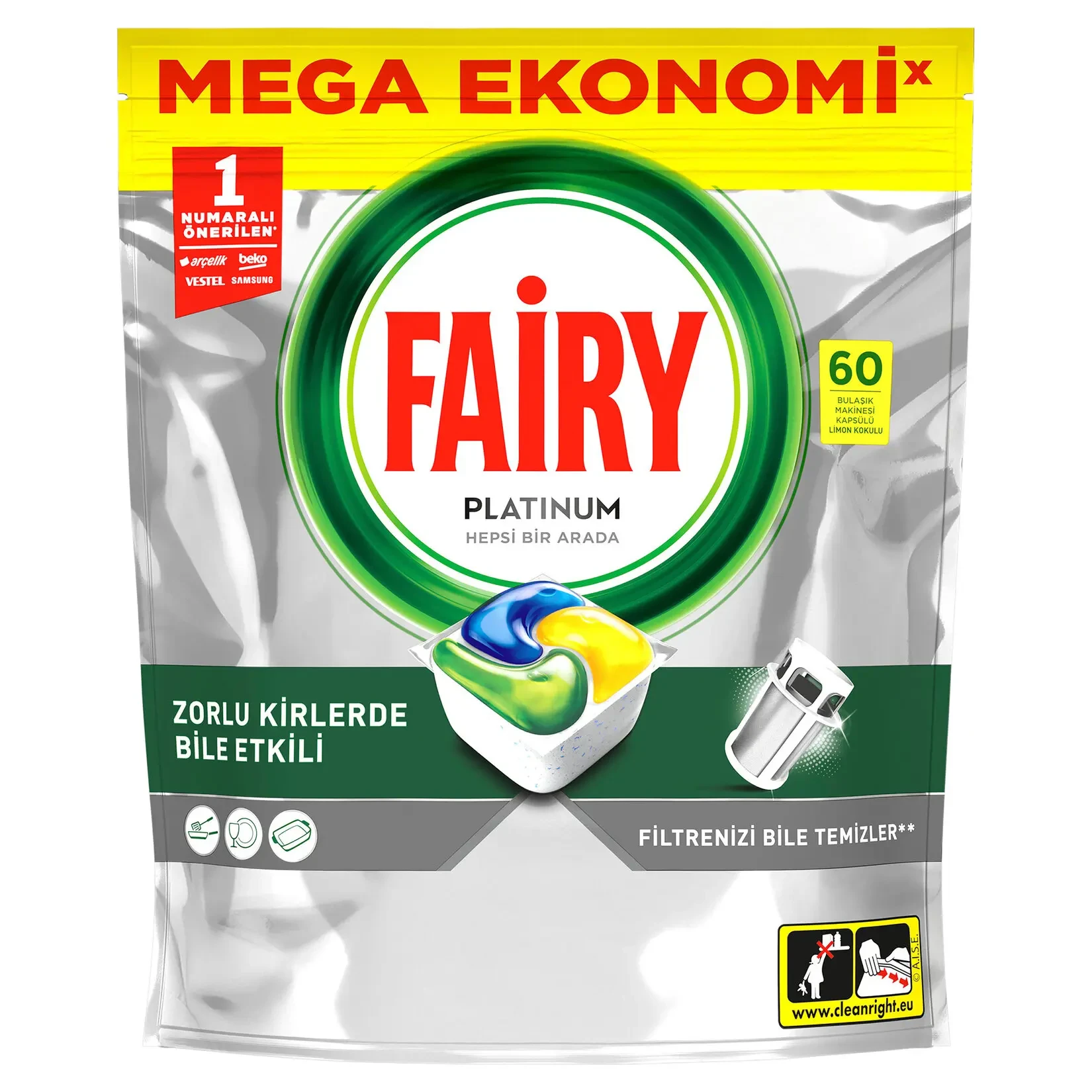 قرص ماشین ظرفشویی فیری پلاتینیوم FAIRY PLATINUM بسته 60 عددی - ارس شاین