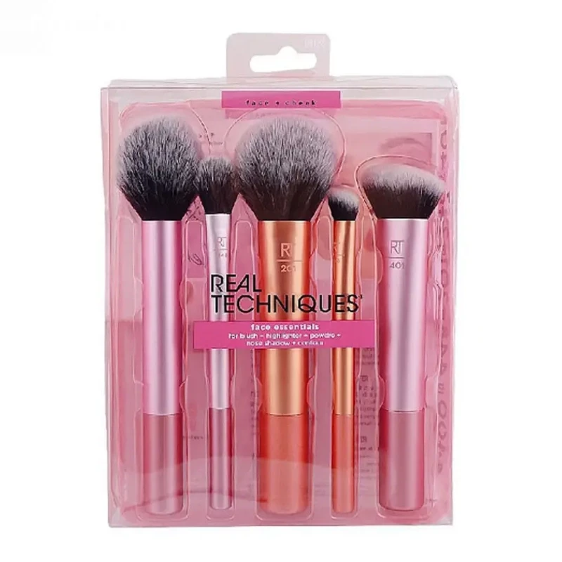 ست براش 5 تیکه ریل تکنیک رژگونه، هایلایتر، کرم پودر، کانتور و سایه بینی REAL TECHNIQUES face essentials - ارس شاین
