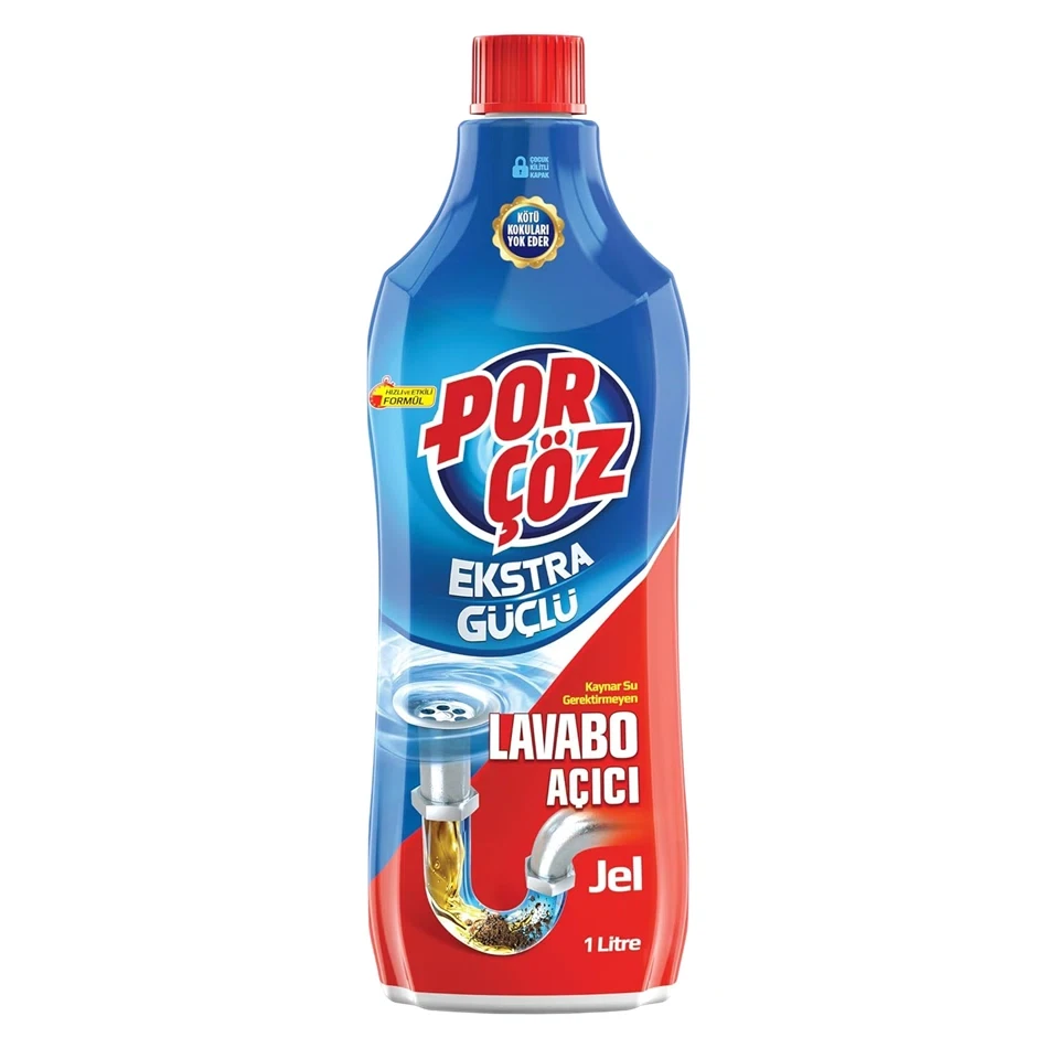 ژل لوله باز کن پور چوز POR ÇÖZ EKSTRA GÜÇLÜ LAVABO ACICI حجم 1000 میلی لیتر - ارس شاین