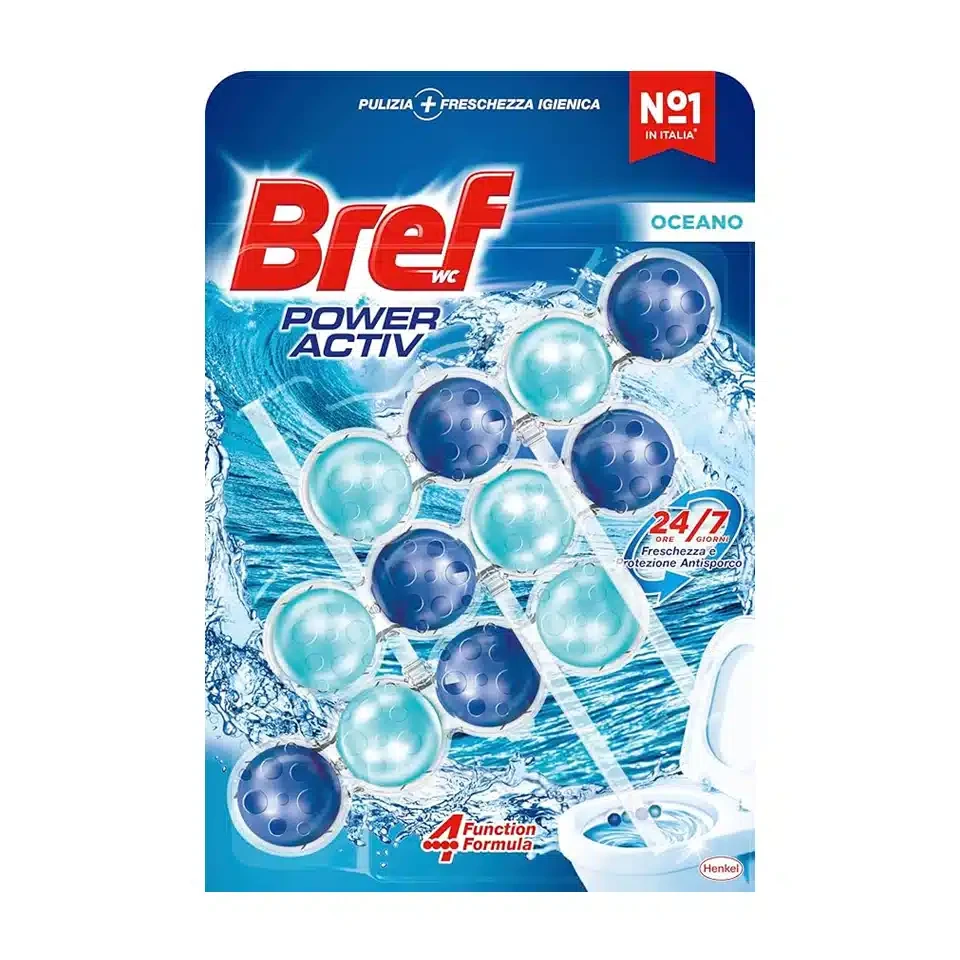 خوشبو کننده توالت برف توپی رایحه اقیانوس Bref POWER AKTIV OCEAN بسته 12 عددی - ارس شاین