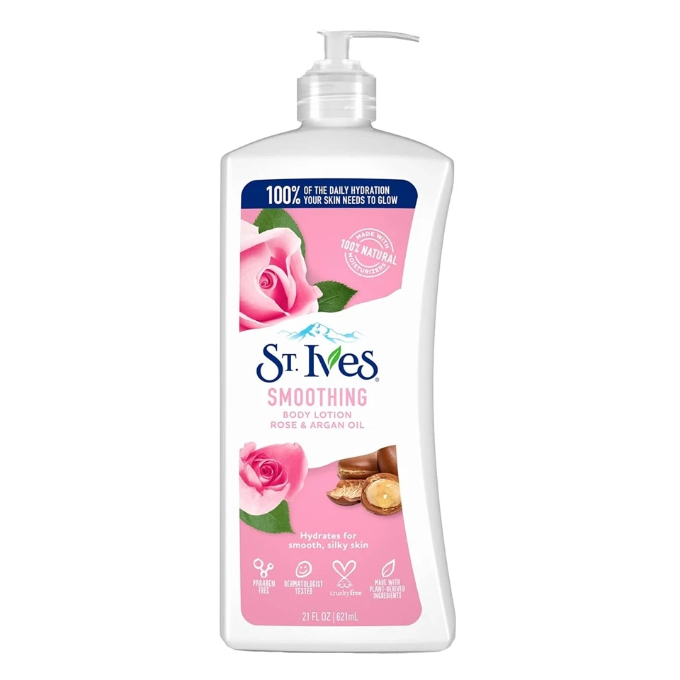 لوسین بدن گل رز و روغن آرگان سنت ایوز مدل صاف کننده St.Ives SMOOTHING BODY LOTION ROSE حجم 621 میلی لیتر - ارس شاین