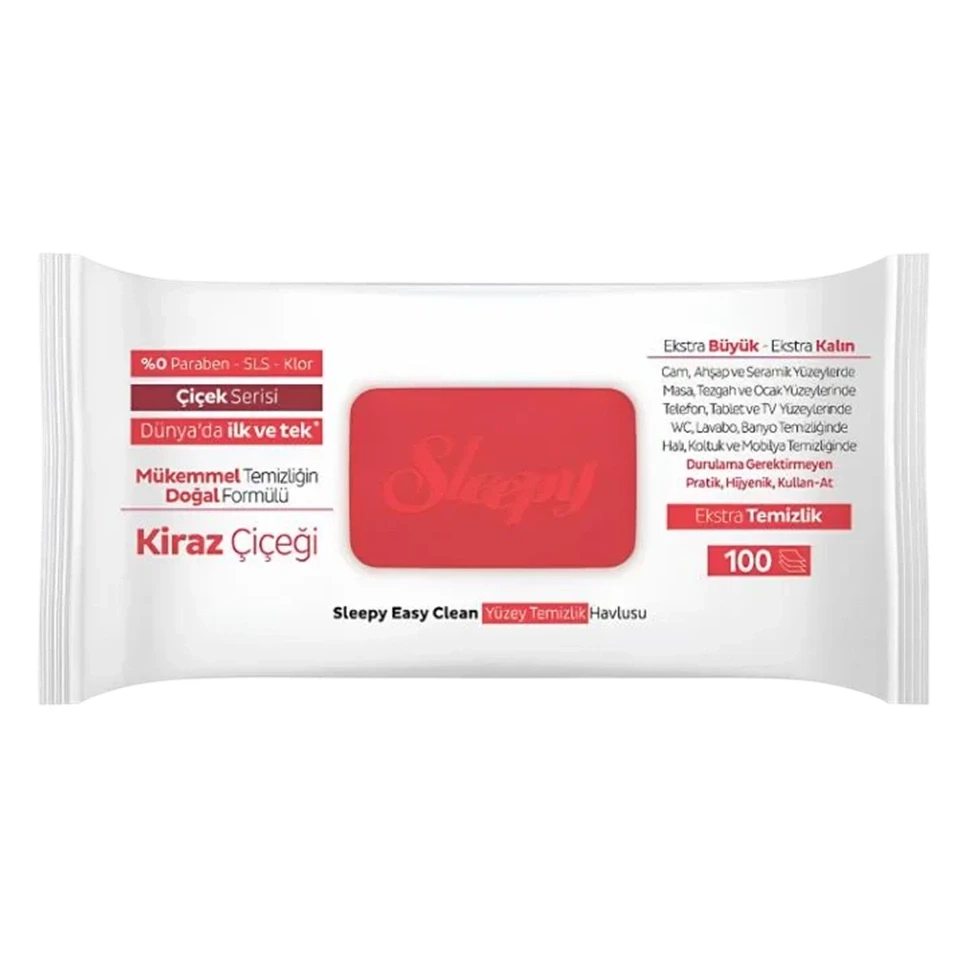 دستمال مرطوب سطوح چند منظوره اسلیپی رایحه دسته شکوفه گیلاس Sleepy Kiraz Çiçeği بسته 100 عددی - ارس شاین