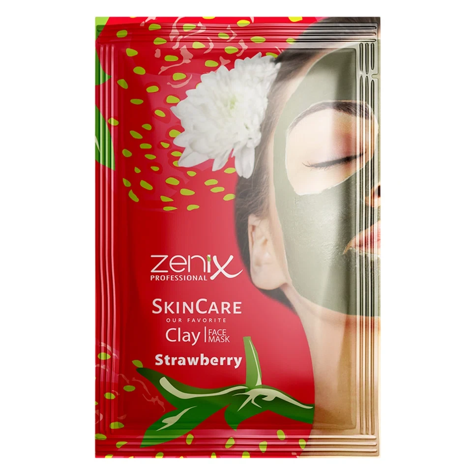 ماسک صورت خاک رس و توت فرنگی ساشه‌ای زنیکس zenix clay face mask strawberry sachets وزن 20 گرم - ارس شاین