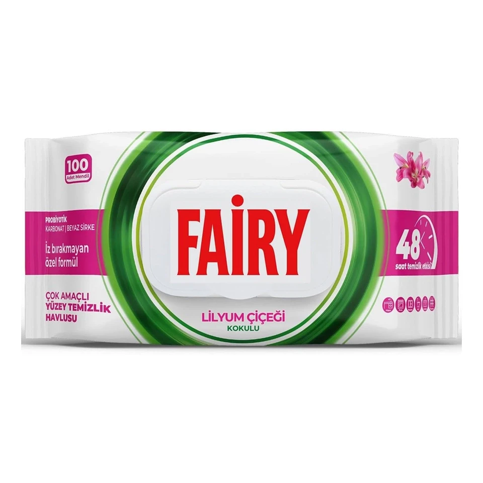 دستمال مرطوب سطوح چند منظوره فیری رایحه گل لیلیوم FAIRY LİLYUM ÇİÇEĞİ KOKULUI بسته 100 عددی - ارس شاین