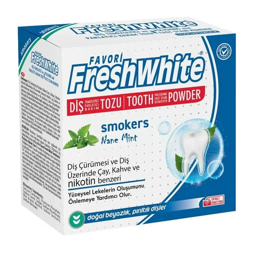 پودر سفید کننده و جرمگیر دندان مخصوص افراد سیگاری فرش وایت طعم نعنا Fresh White TOOTH POWDER smokers mint - ارس شاین