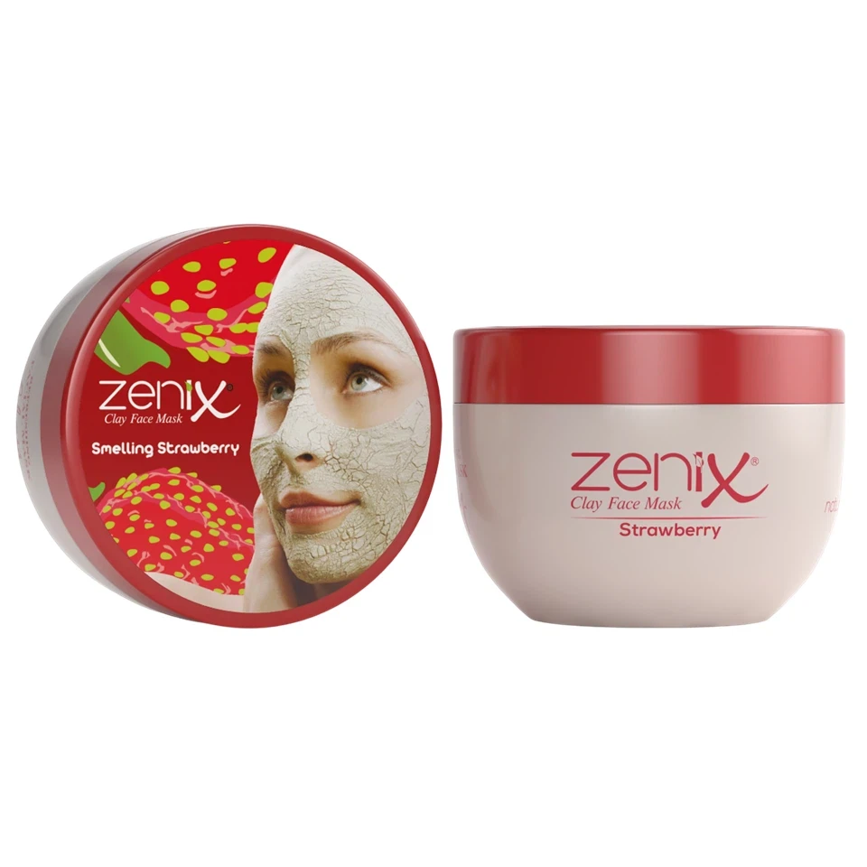 ماسک صورت خاک رس و توت فرنگی زنیکس zenix clay face mask strawberry وزن 350 گرم - ارس شاین