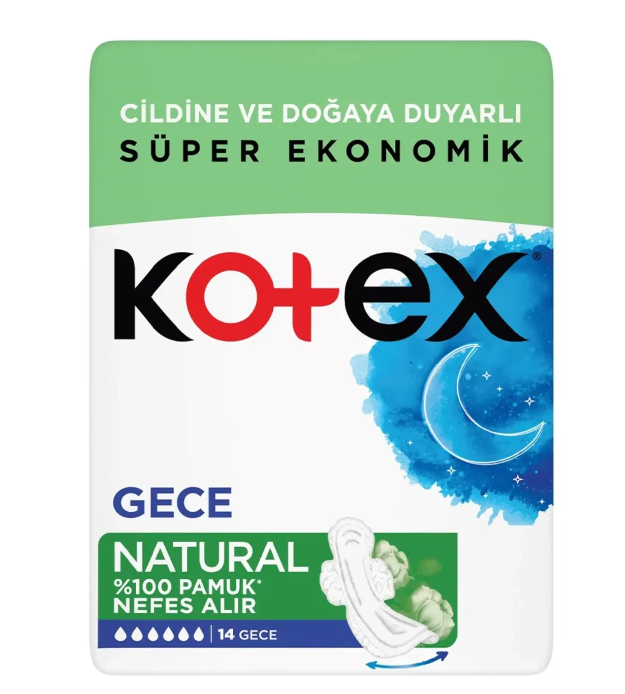 نوار بهداشتی کوتکس شب مدل نچرال Kotex Natural بسته 14 عددی - ارس شاین