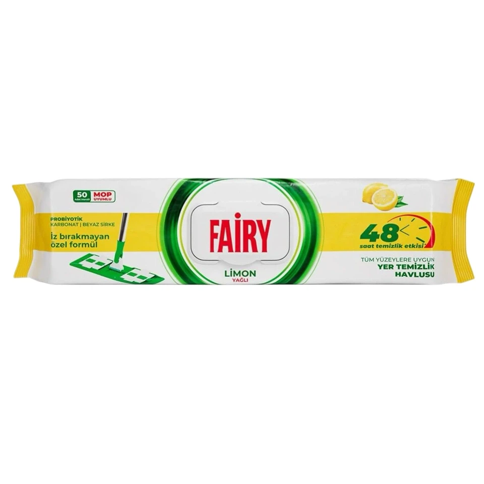 دستمال مرطوب طی چند منظوره فیری رایحه لیمو FAIRY mop uyumlu LIOMIN بسته 50 عددی - ارس شاین