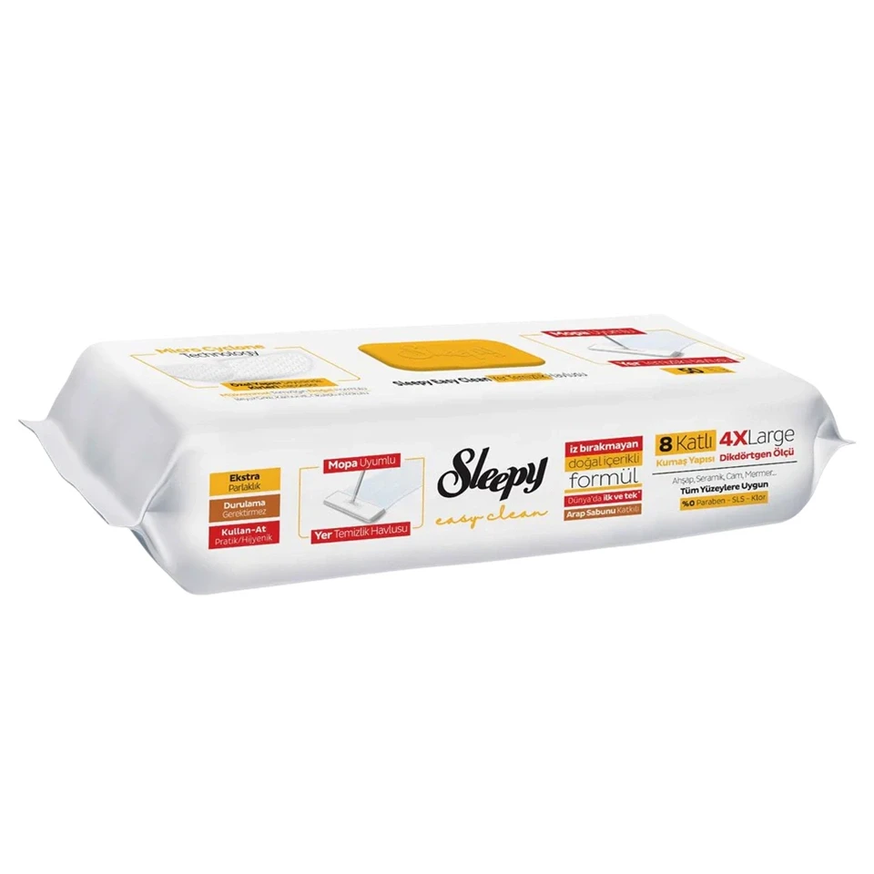 دستمال مرطوب طی چند منظوره اسلیپی رنگ زرد Sleepy mop uyumlu بسته 50 عددی - ارس شاین