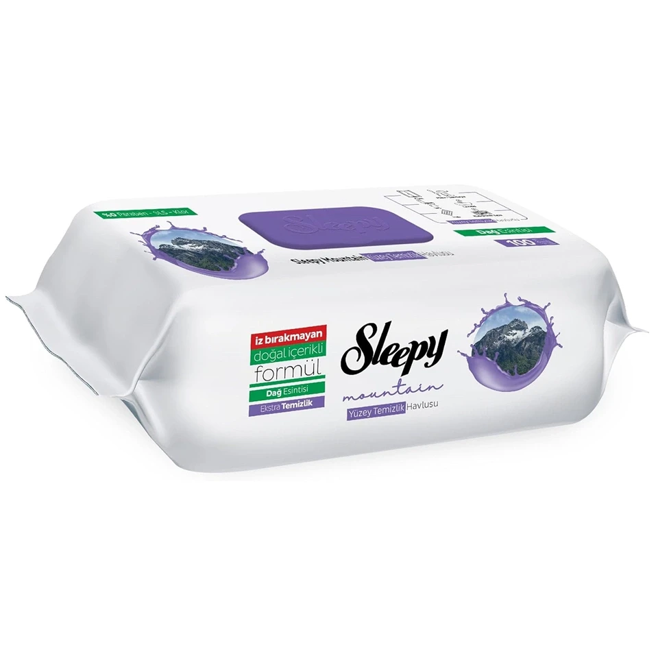 دستمال مرطوب سطوح چند منظوره اسلیپی رایحه نسیم کوهستان Sleepy Mountain Yüzey Temizlik Havlusu بسته 100 عددی - ارس شاین