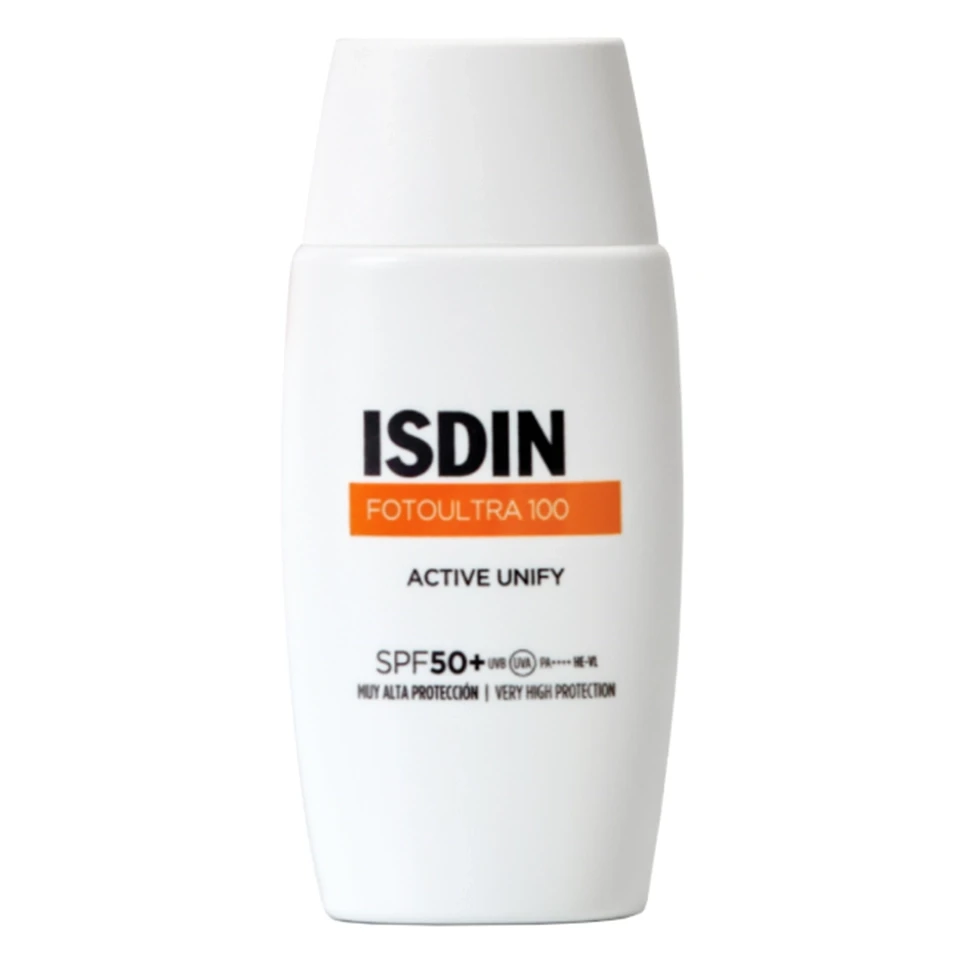 کرم ضد آفتاب ضد لک بی رنگ اکتیو یونیفای ایزدین ISDIN Foto Ultra 100 Active Unify Fusion Fluid SPF50 حجم 50 میلی لیتر - ارس شاین