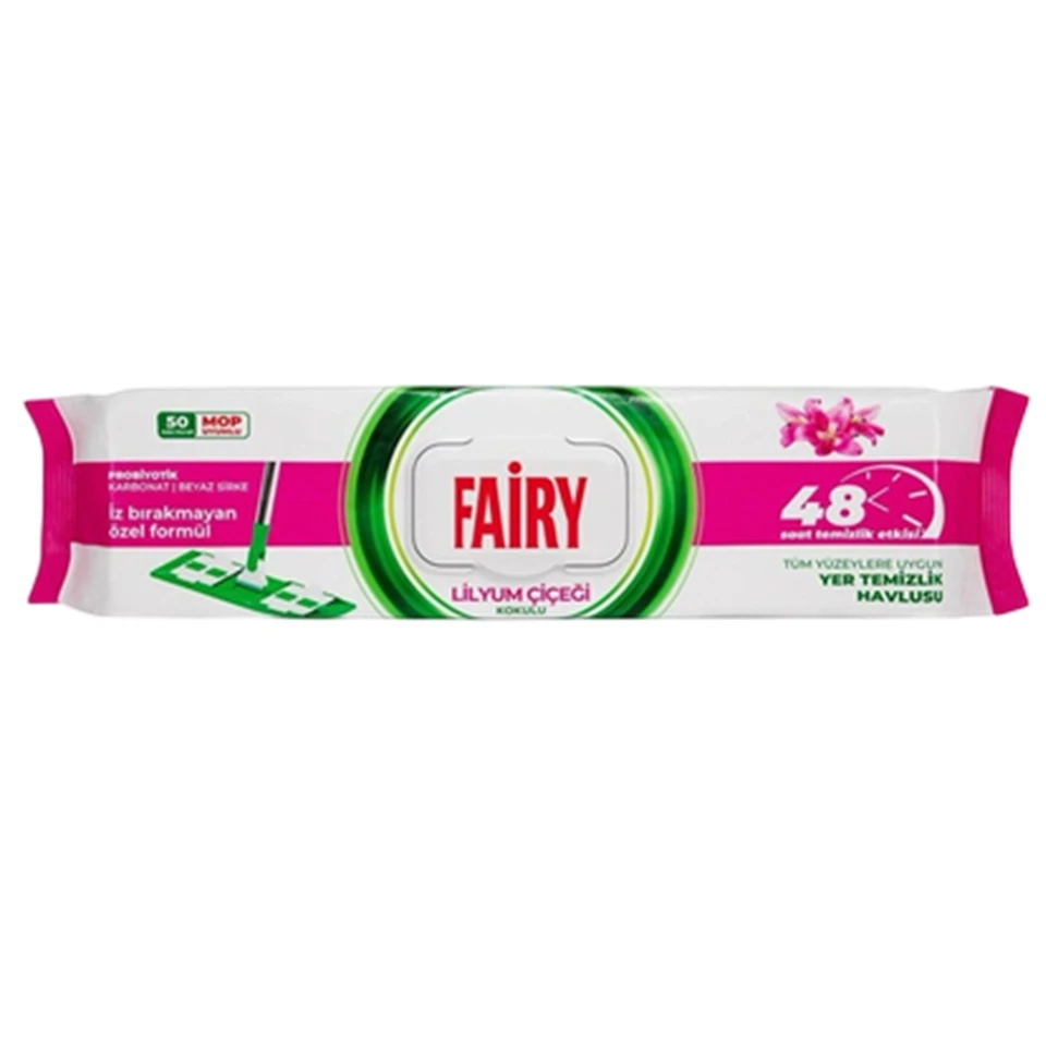 دستمال مرطوب طی چند منظوره فیری رایحه لیلیوم FAIRY mop uyumlu LİLYUM ÇİÇEĞİ بسته 50 عددی - ارس شاین