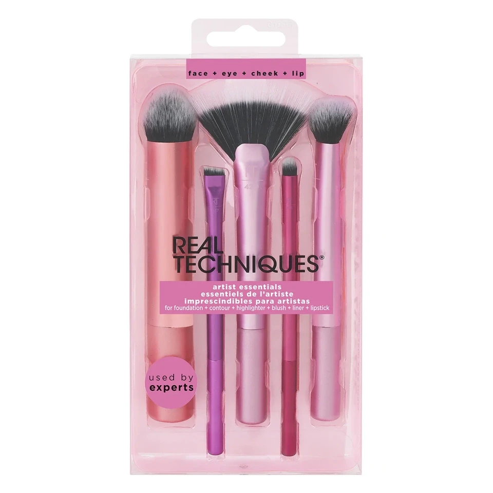 ست براش 5 تیکه ریل تکنیک کرم پودر + کانتور + هایلایتر + رژگونه + خط چشم + رژ لب REAL TECHNIQUES artist essentials - ارس شاین